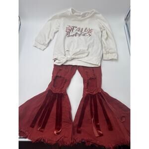 Sparkle in Pink Girls Fall Outfit Set 3XL (8/9) Cream Top Rust Bell Bottoms